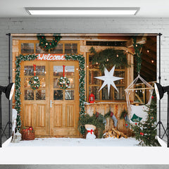 Aperturee - Aperturee Welcome Wooden Door Garland Xmas Photo Backdrop