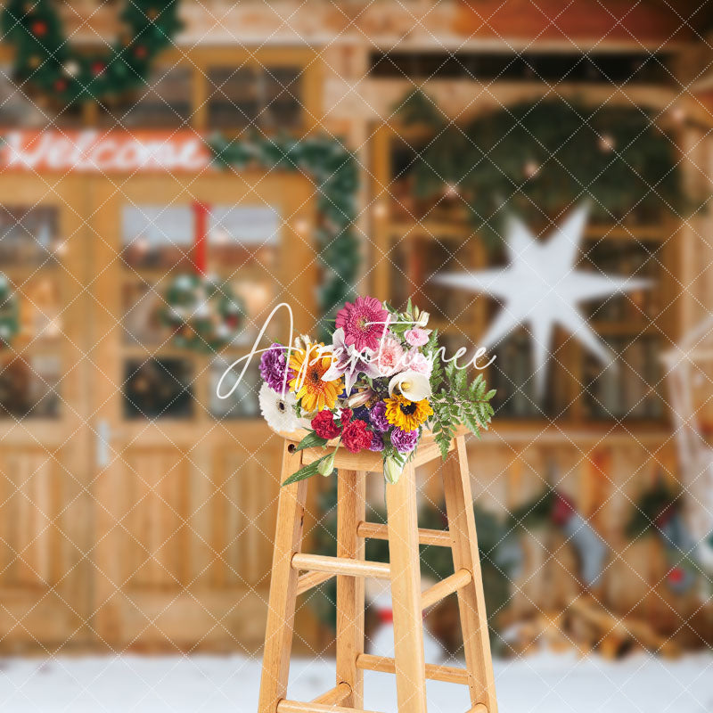 Aperturee - Aperturee Welcome Wooden Door Garland Xmas Photo Backdrop