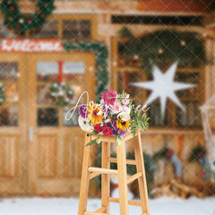 Aperturee - Aperturee Welcome Wooden Door Garland Xmas Photo Backdrop