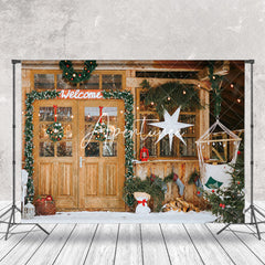 Aperturee - Aperturee Welcome Wooden Door Garland Xmas Photo Backdrop