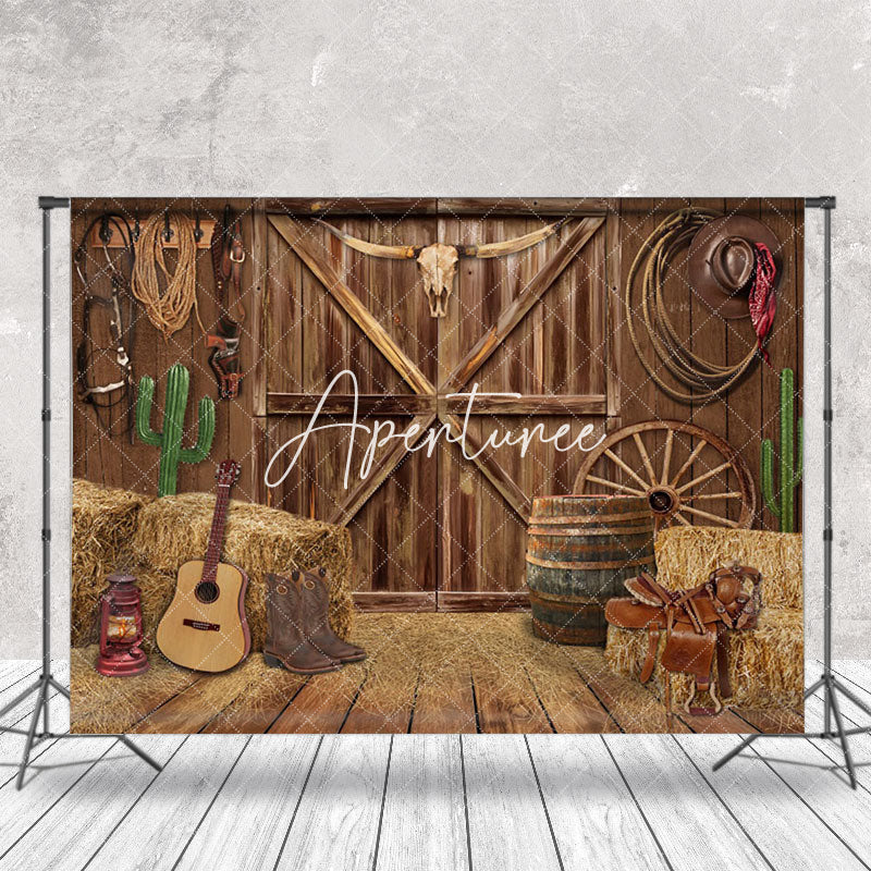 Aperturee - Aperturee Western Cowboy Barn Haystack Guitar Wood Backdrop