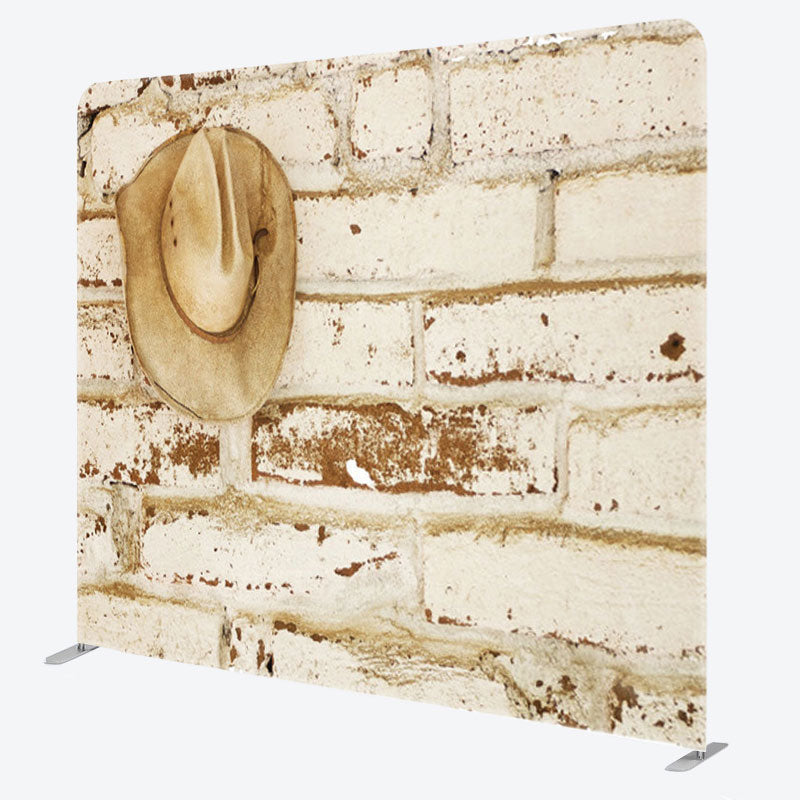 Aperturee - Aperturee Western Cowboy Hat Beige Brick Wall Party Backdrop