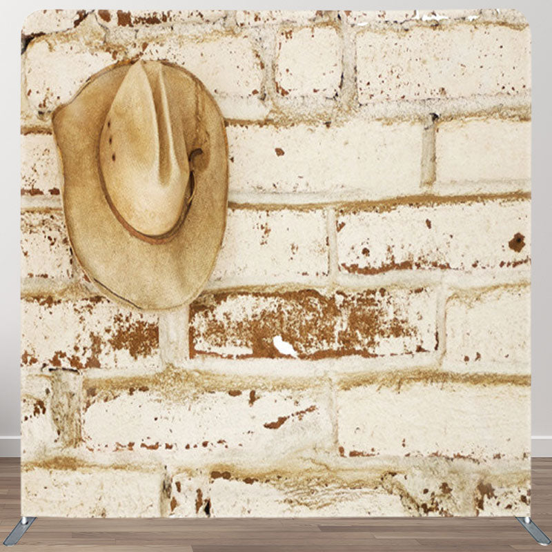 Aperturee - Aperturee Western Cowboy Hat Beige Brick Wall Party Backdrop