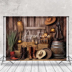 Aperturee - Aperturee Western Cowboy Haystack Wood Wall Boots Backdrop