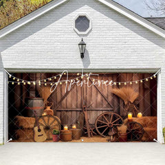 Aperturee - Aperturee Western Cowboy Style Wood Barn Garage Door Banner