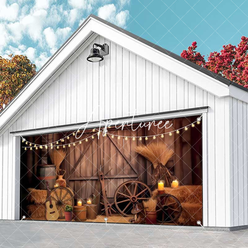 Aperturee - Aperturee Western Cowboy Style Wood Barn Garage Door Banner