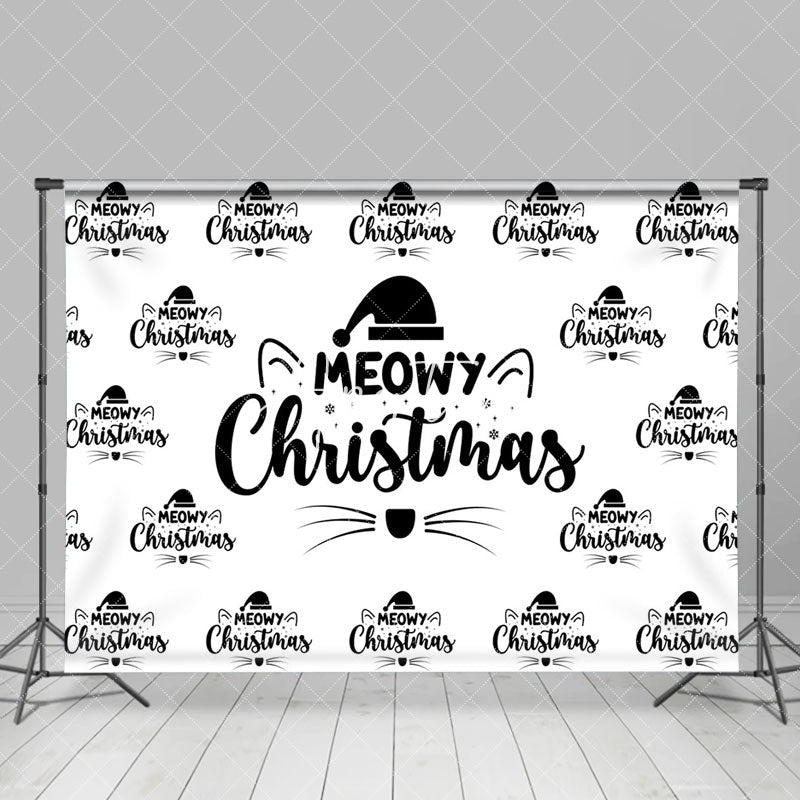 Aperturee - Aperturee White And Black Step Repeat Meowy Christmas Backdrop