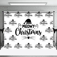 Aperturee - Aperturee White And Black Step Repeat Meowy Christmas Backdrop