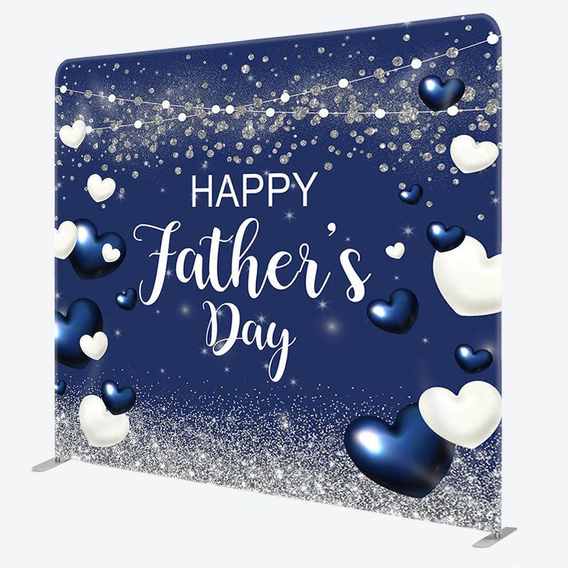 Aperturee - Aperturee White And Blue Heart Fabric Backdrop Cover for Fathers Day