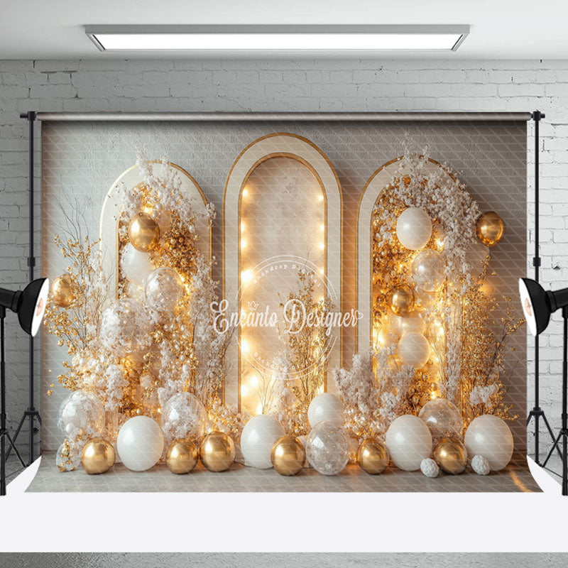 Aperturee - Aperturee White Arch Leaves Balloon Elegant Christmas Backdrop