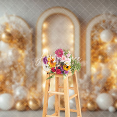 Aperturee - Aperturee White Arch Leaves Balloon Elegant Christmas Backdrop