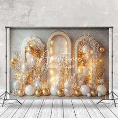 Aperturee - Aperturee White Arch Leaves Balloon Elegant Christmas Backdrop