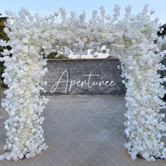 Aperturee - Aperturee White Artificial Fabric Arch Flower Wall For Wedding