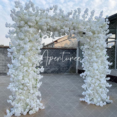 Aperturee - Aperturee White Artificial Fabric Arch Flower Wall For Wedding