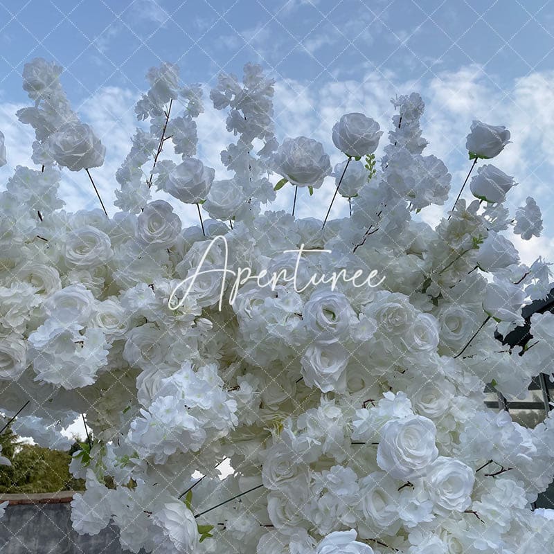 Aperturee - Aperturee White Artificial Fabric Arch Flower Wall For Wedding