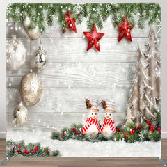 Aperturee - Aperturee White Bauble Wood Pine Leaves Tension Fabric Backdrop