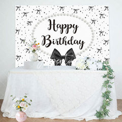 Aperturee - Aperturee White Black Bow Pearl Necklace Happy Birthday Backdrop