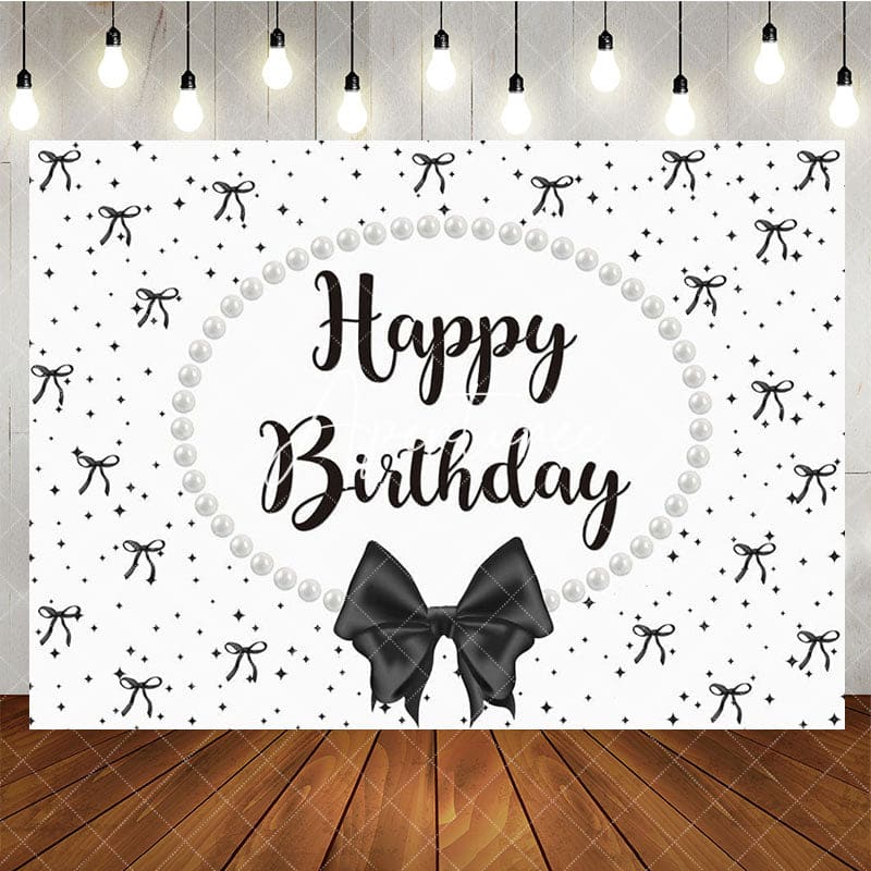 Aperturee - Aperturee White Black Bow Pearl Necklace Happy Birthday Backdrop