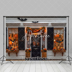 Aperturee - Aperturee White Black Halloween Vibe Store Porch Backdrop