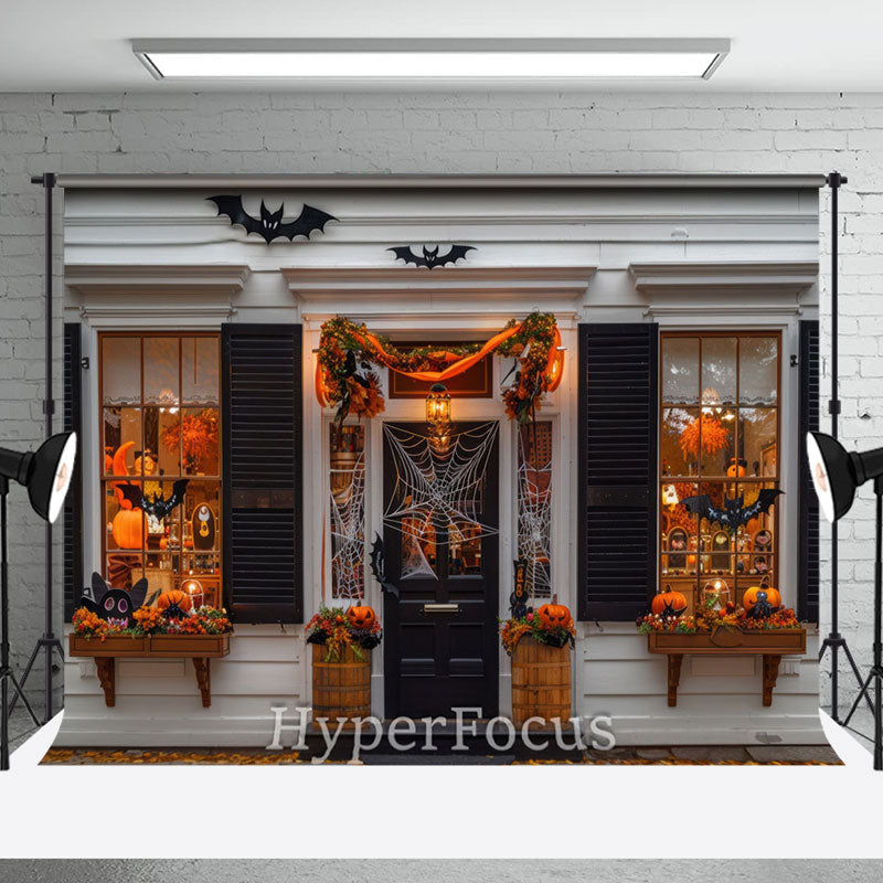 Aperturee - Aperturee White Black Halloween Vibe Store Porch Backdrop