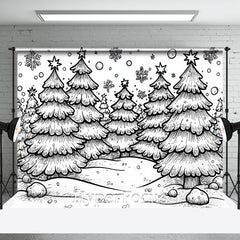 Aperturee - Aperturee White Black Lines Pine Forest Snowy Photo Backdrop