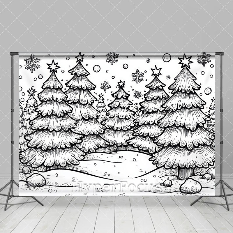 Aperturee - Aperturee White Black Lines Pine Forest Snowy Photo Backdrop