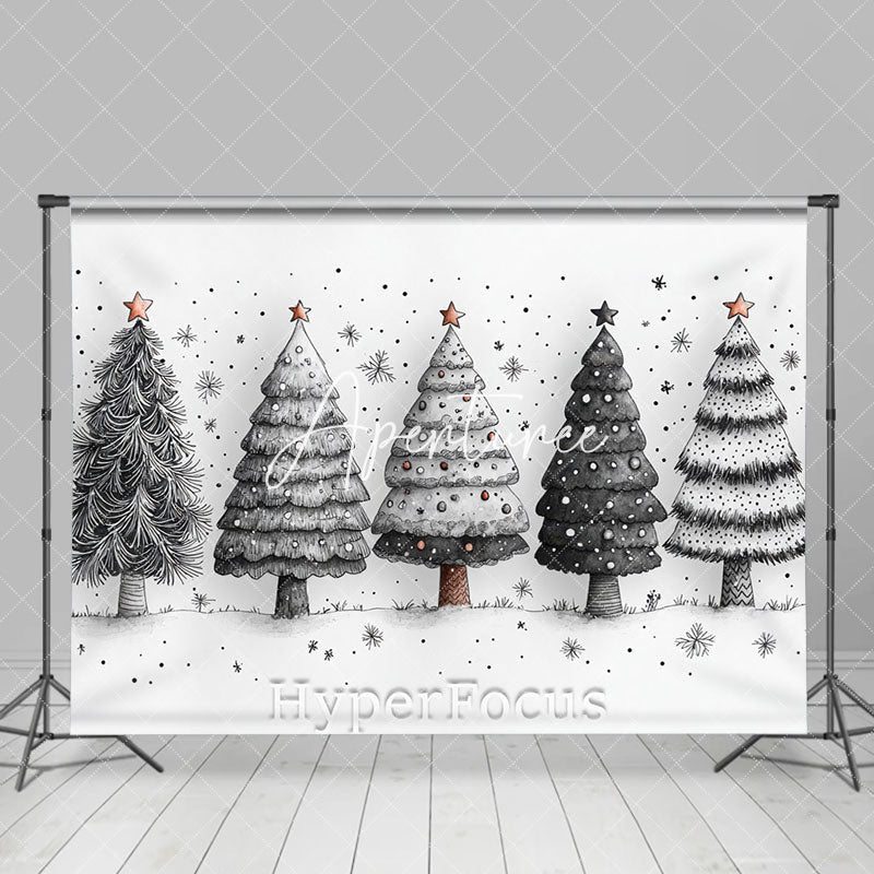 Aperturee - Aperturee White Black Painted Pine Trees Christmas Backdrop