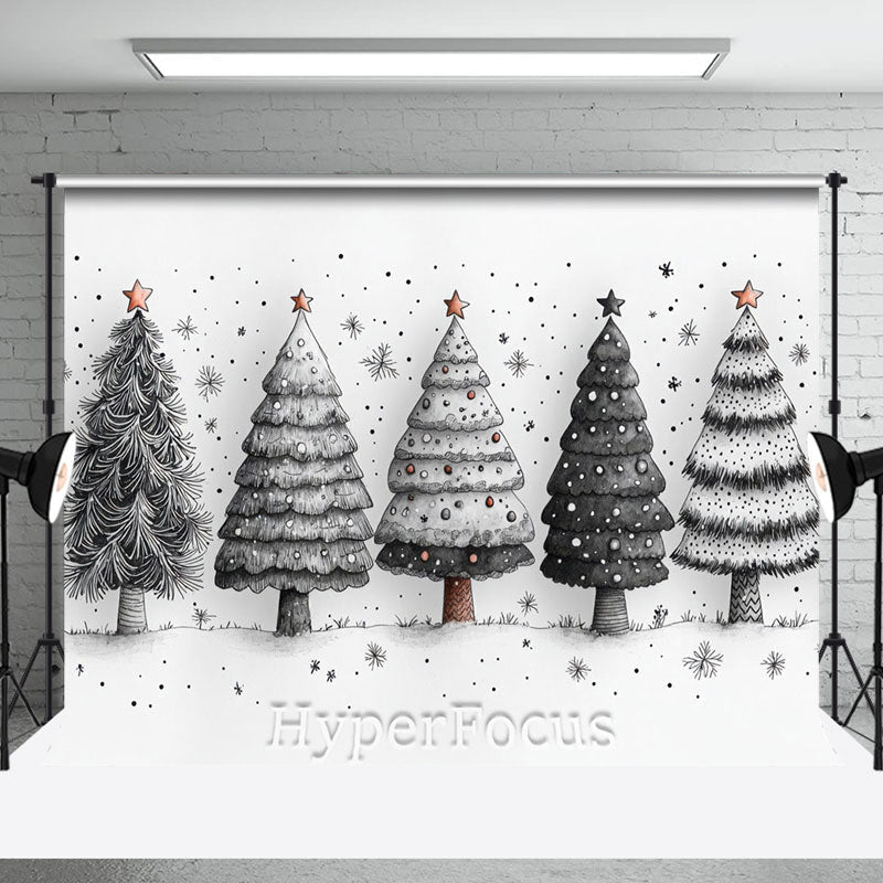 Aperturee - Aperturee White Black Painted Pine Trees Christmas Backdrop