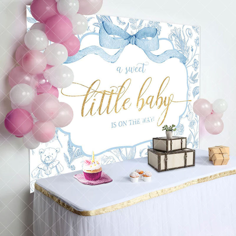 Aperturee - Aperturee White Blue Bear Floral Sweet Little Baby Backdrop