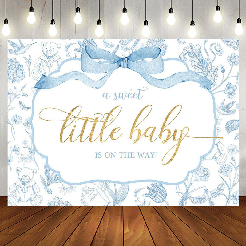 Aperturee - Aperturee White Blue Bear Floral Sweet Little Baby Backdrop