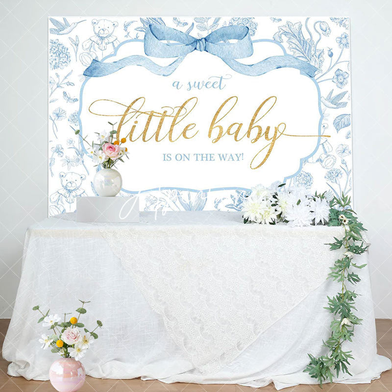 Aperturee - Aperturee White Blue Bear Floral Sweet Little Baby Backdrop