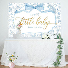 Aperturee - Aperturee White Blue Bear Floral Sweet Little Baby Backdrop