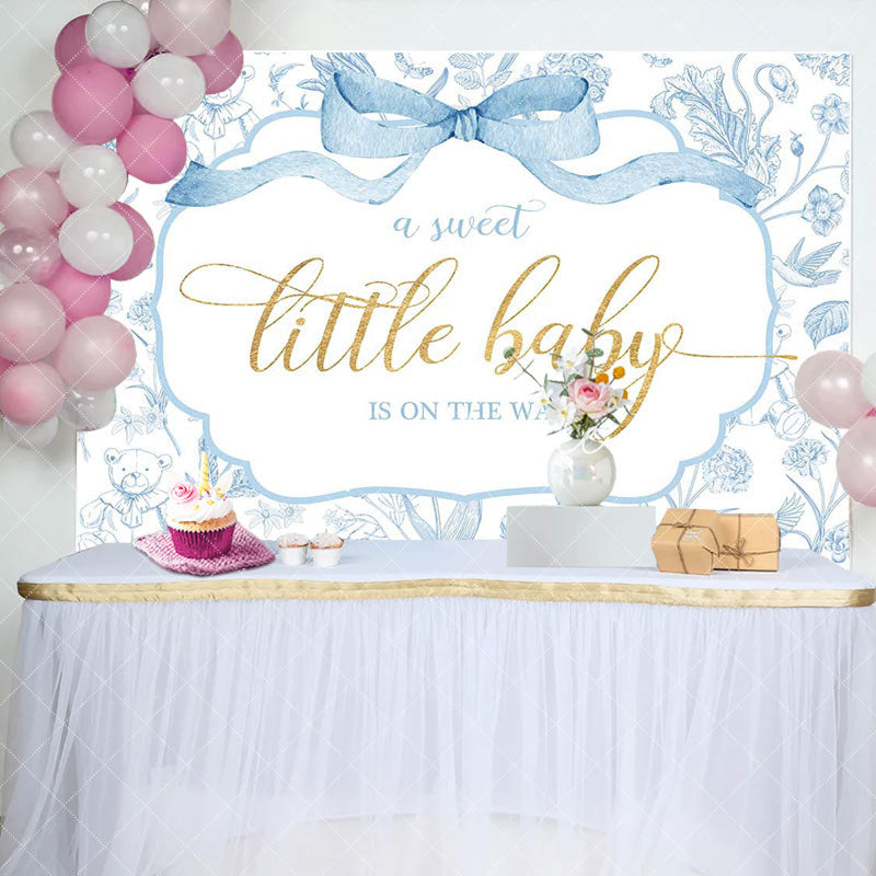 Aperturee - Aperturee White Blue Bear Floral Sweet Little Baby Backdrop