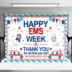 Aperturee - Aperturee White Blue Stripe Happy EMS Week Thank You Backdrop