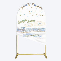 Aperturee - Aperturee White Blue Train Happy 2nd Birthday Arch Backdrop