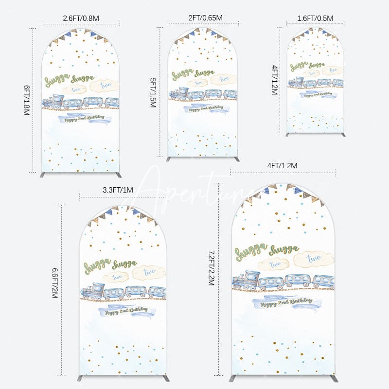 Aperturee - Aperturee White Blue Train Happy 2nd Birthday Arch Backdrop