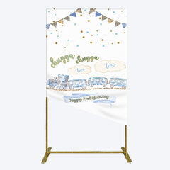 Aperturee - Aperturee White Blue Train Happy 2nd Birthday Rectangle Backdrop