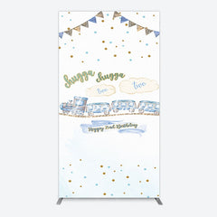 Aperturee - Aperturee White Blue Train Happy 2nd Birthday Rectangle Backdrop