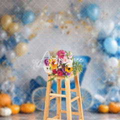 Aperturee - Aperturee White Blue Wall Carriage Pumpkin Cake Smash Backdrop