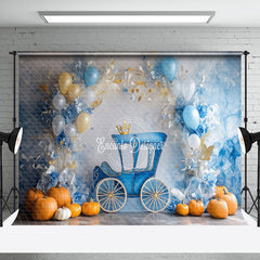 Aperturee - Aperturee White Blue Wall Carriage Pumpkin Cake Smash Backdrop