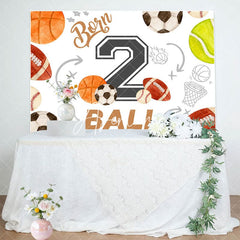 Aperturee - Aperturee White Born 2 Ball Sports Happy Birthday Backdrop