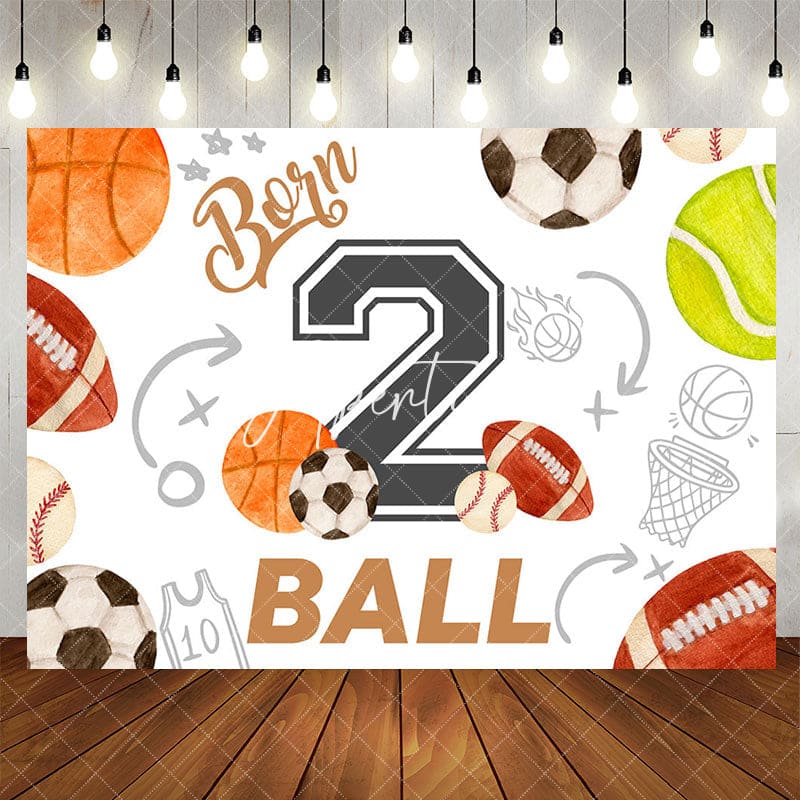 Aperturee - Aperturee White Born 2 Ball Sports Happy Birthday Backdrop