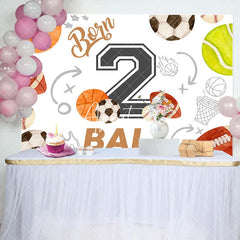 Aperturee - Aperturee White Born 2 Ball Sports Happy Birthday Backdrop