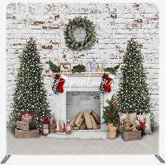 Aperturee - Aperturee White Brick Fireplace Christmas Pillow Case Backdrop