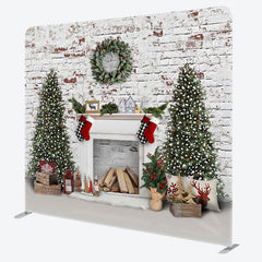 Aperturee - Aperturee White Brick Fireplace Christmas Pillow Case Backdrop