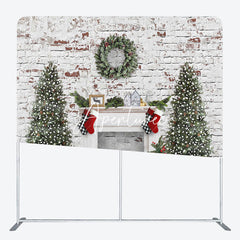 Aperturee - Aperturee White Brick Fireplace Christmas Pillow Case Backdrop