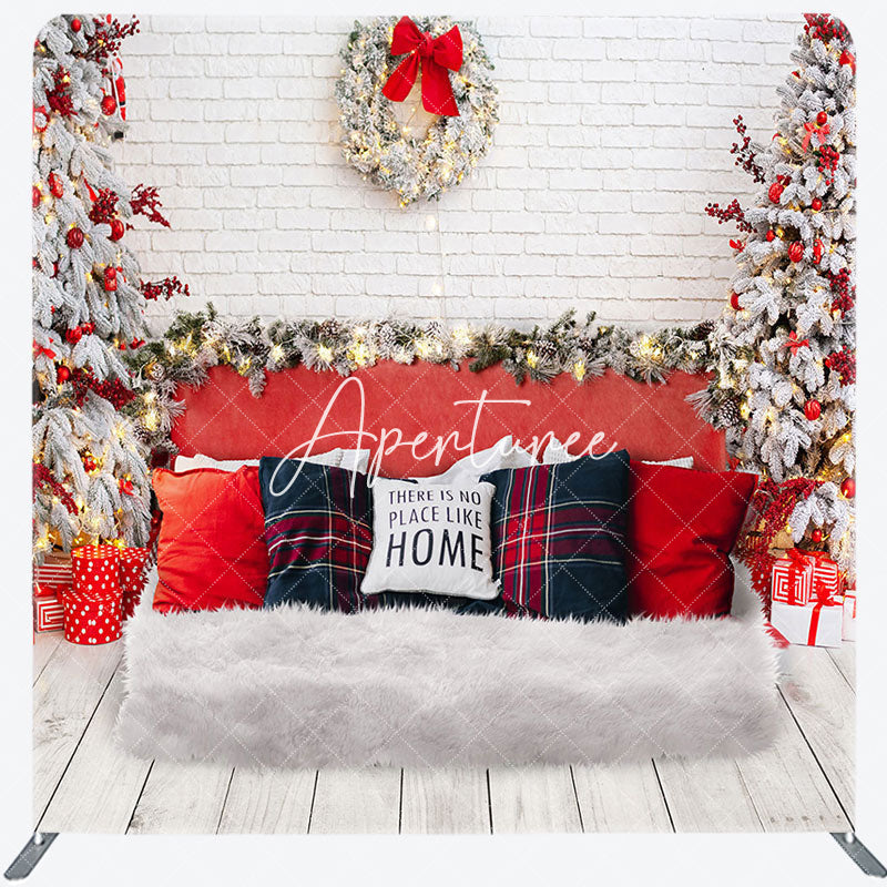 Aperturee - Aperturee White Brick Wall Bed Christmas Tension Fabric Backdrop