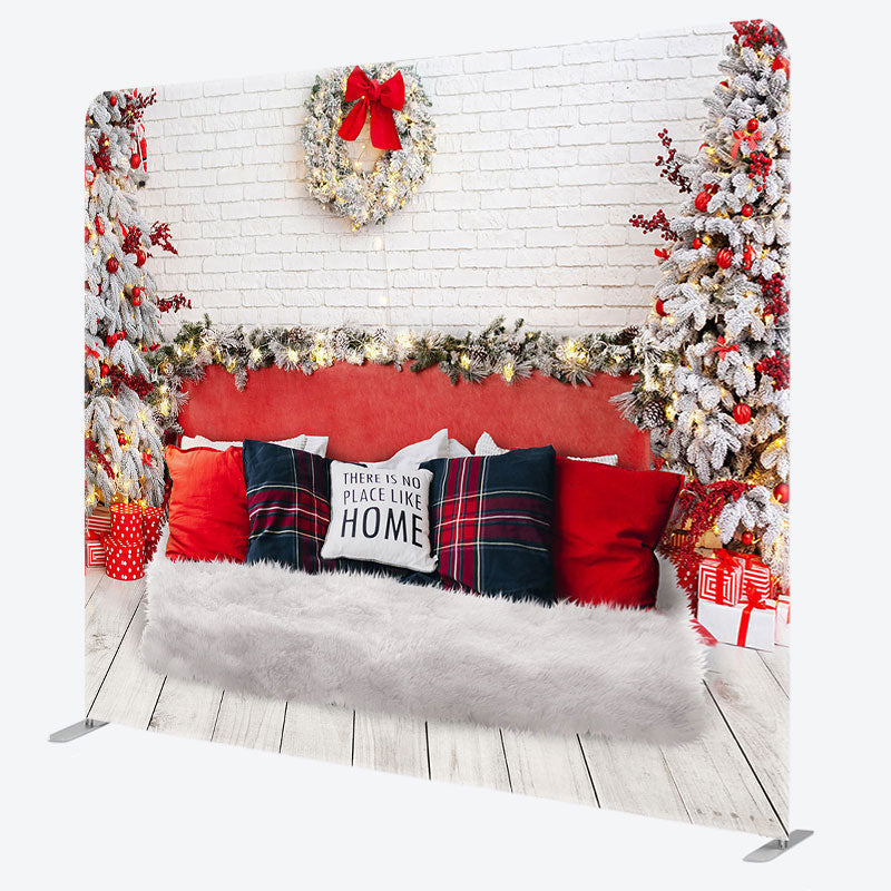 Aperturee - Aperturee White Brick Wall Bed Christmas Tension Fabric Backdrop