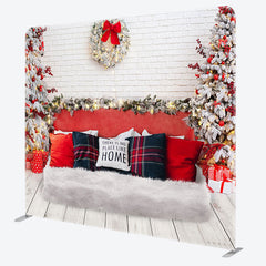 Aperturee - Aperturee White Brick Wall Bed Christmas Tension Fabric Backdrop