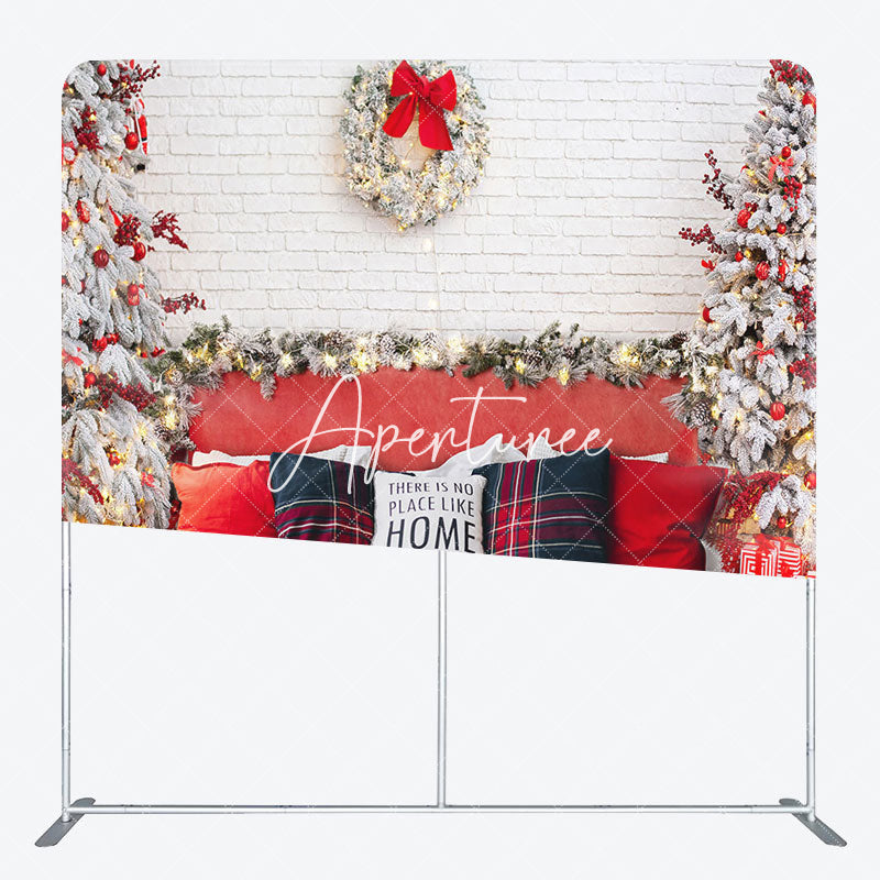 Aperturee - Aperturee White Brick Wall Bed Christmas Tension Fabric Backdrop